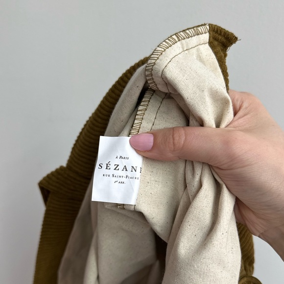 Sezane Olive Green/Brown Corduroy Tote Bag - Picture 5 of 7